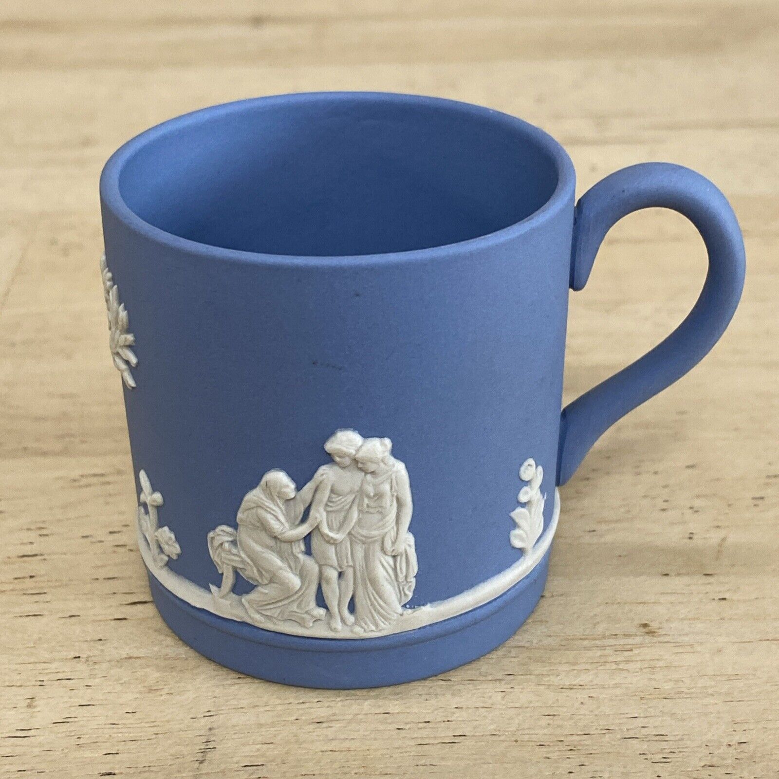 Vintage Wedgwood Blue Jasperware Tea Cup Embossed Raised Relief Scene ENGLAND