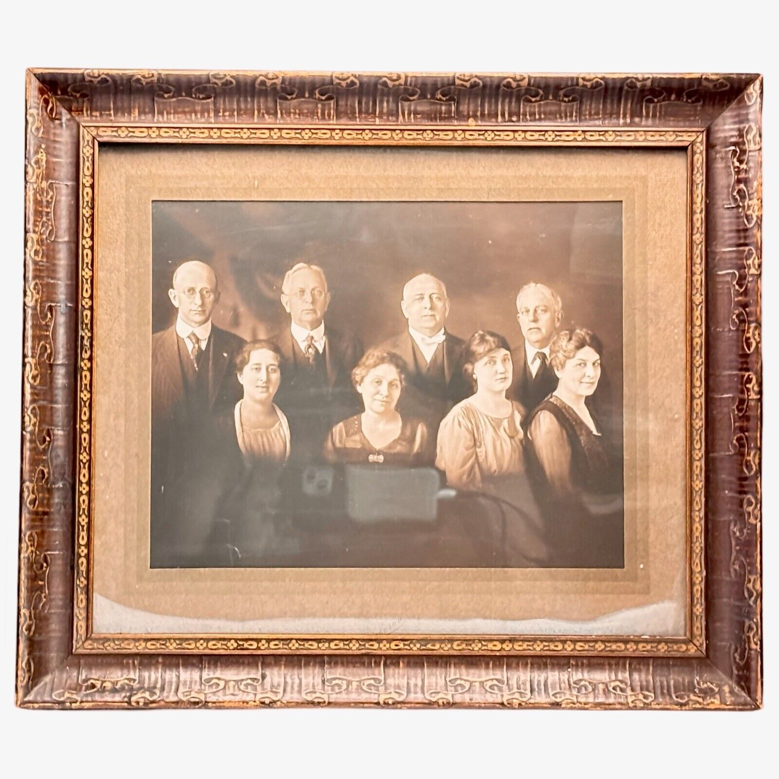 Late 19th Century Victorian Sepia Tone Photograph Family Portrait in Frame 12x14
