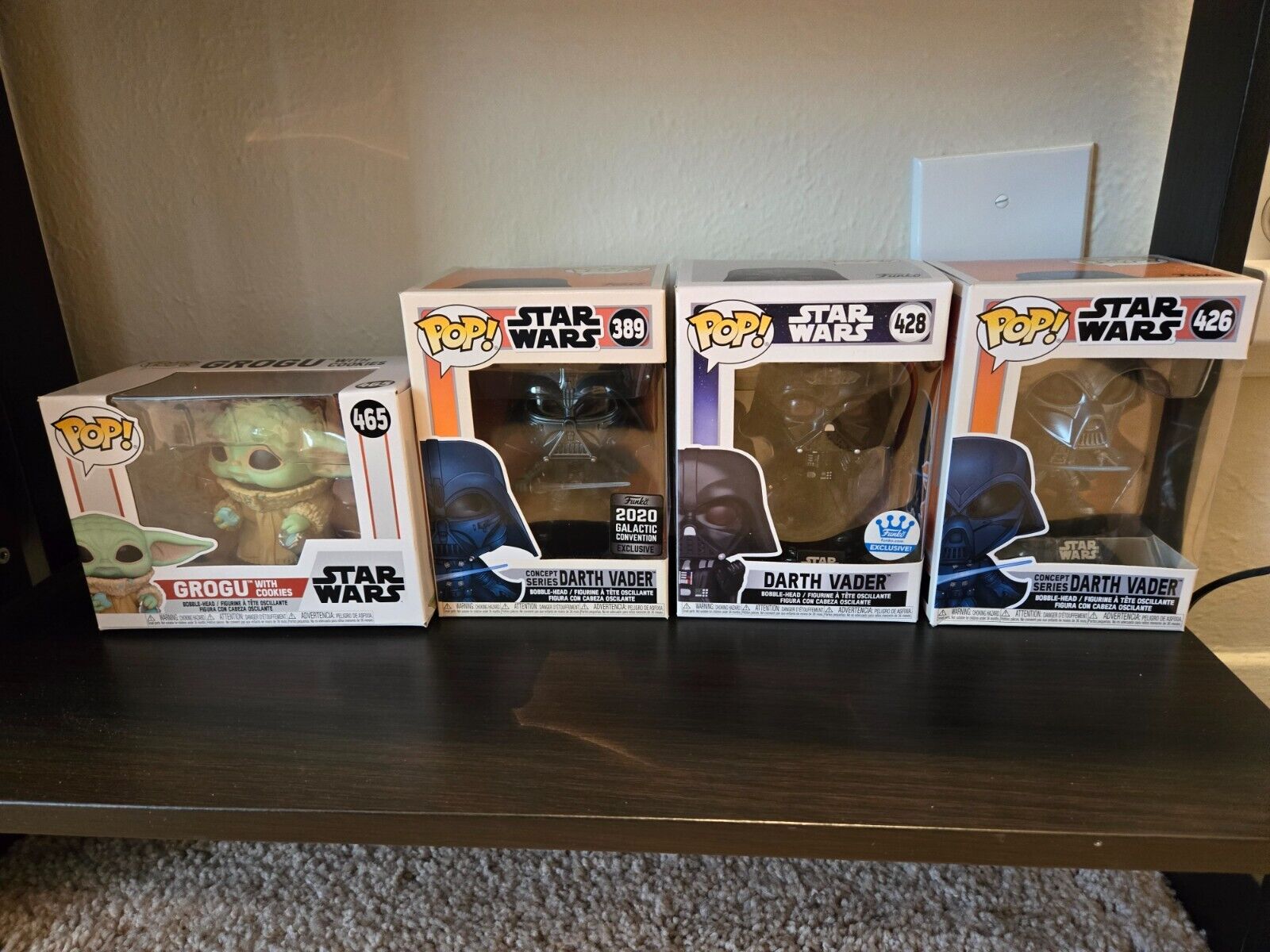 Star Wars Funko Pop Lot of 4 - Darth Vader variants and Grogu with Cookie