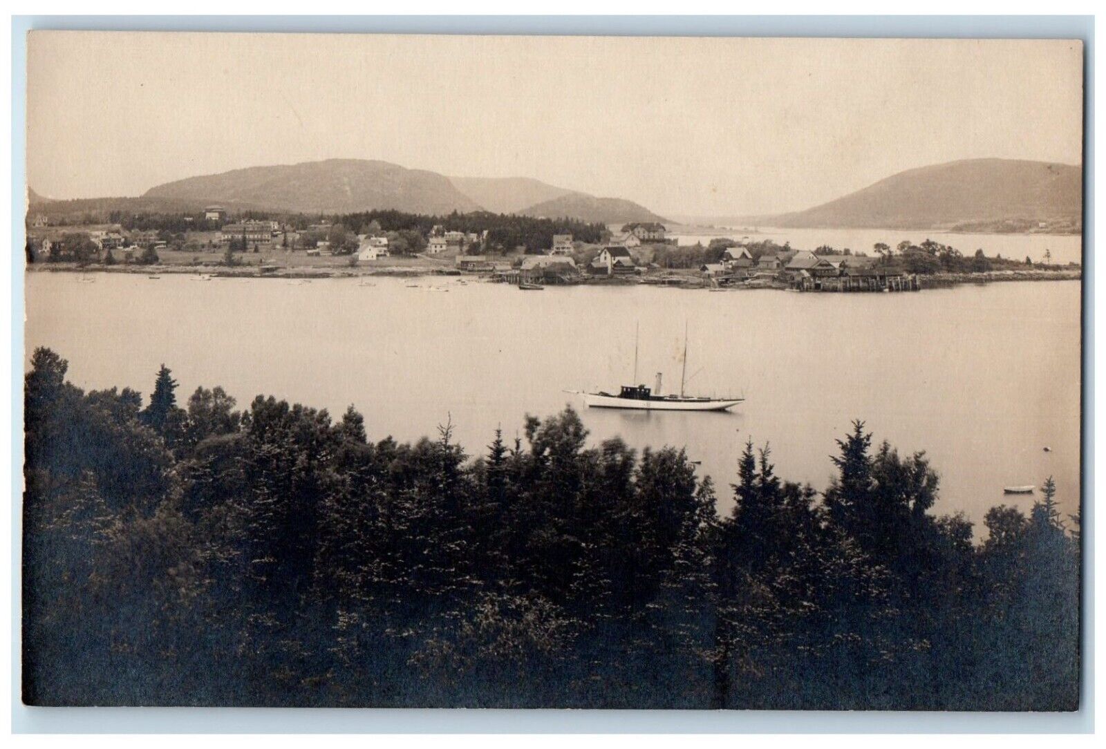 c1910\'s View Of South West Harbor Maine ME, Boat Scene RPPC Photo Postcard