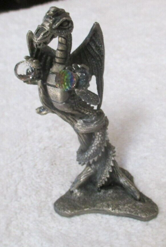 The Oriental Dragon Pewter Dragon Holding Crystals Figure
