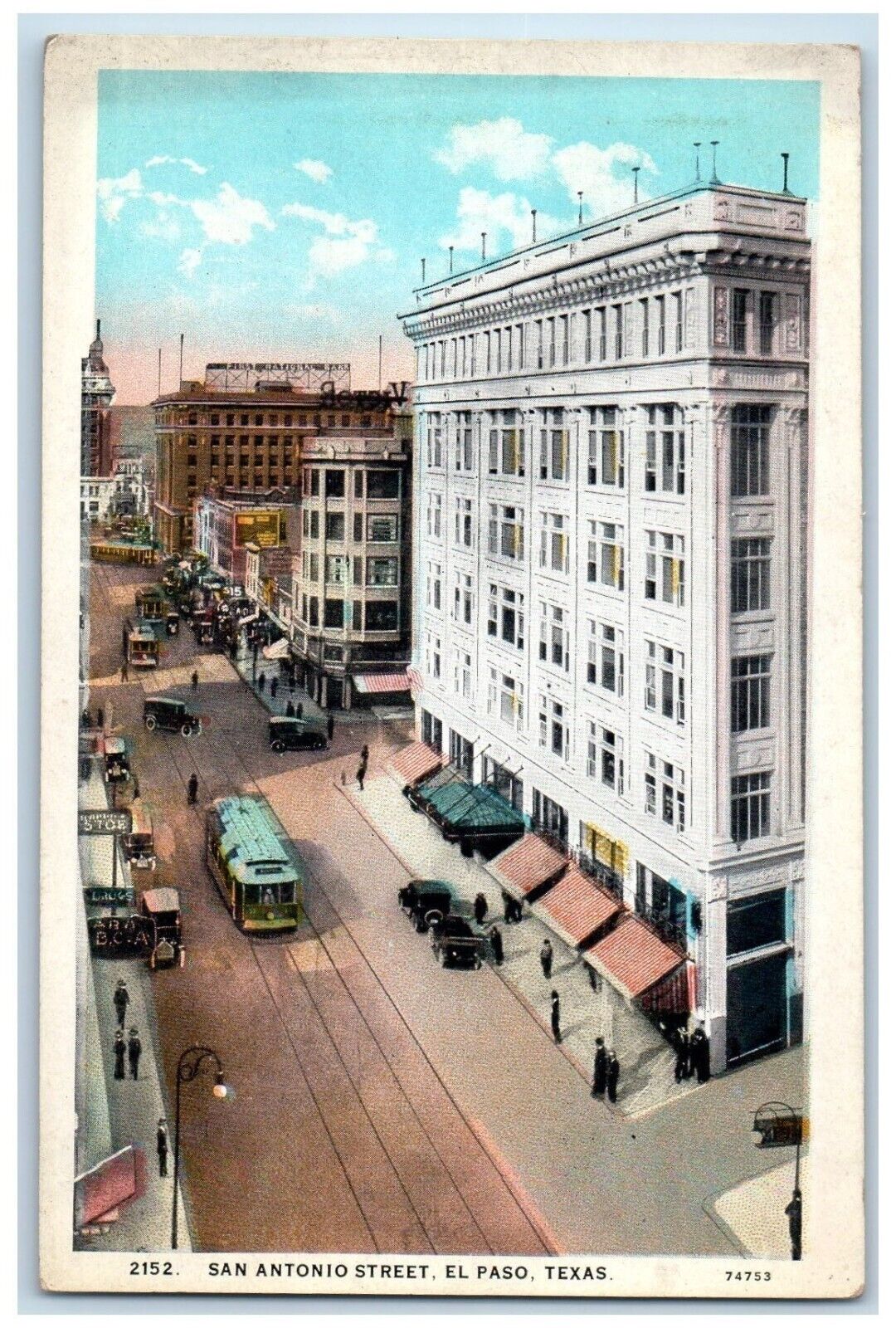 c1920's View of Buildings San Antonio Street El Paso Texas TX Unposted Postcard
