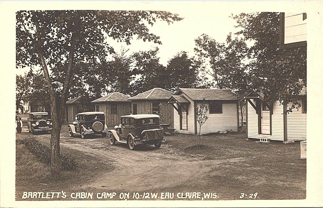 RPPC Eau Claire Wisconsin Bartlett\'s Cabin Camp Roadside 1920s