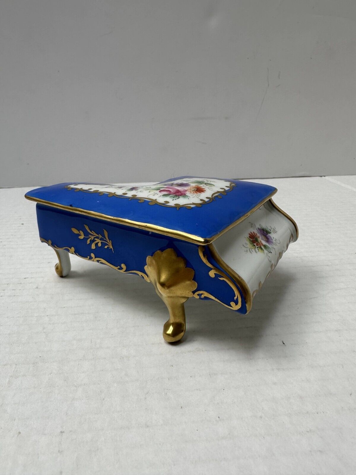 Limoges France Goudeville Grand Piano Trinket Box Vintage Hand Painted Florals
