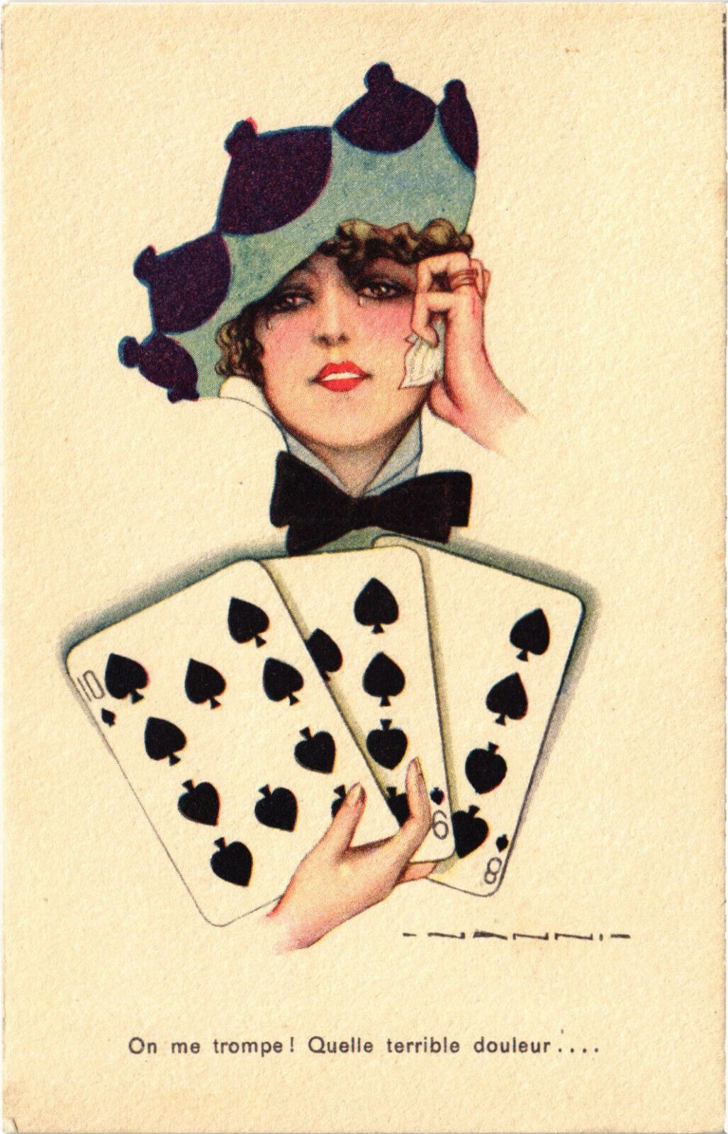 PC ARTIST SIGNED, NANNI, ITALIAN, GLAMOUR LADY, CARDS, Vintage Postcard (b48423)
