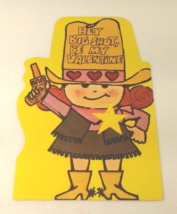 Valentine Card Wild West Girl Sheriff With Gun Hey Big Shot 1940s Greeting 