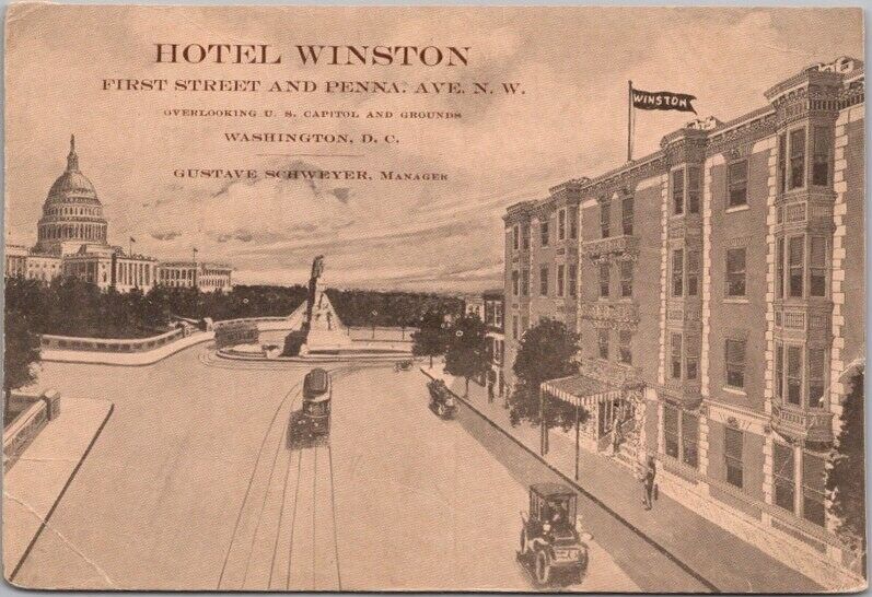 c1920s Washington DC Postcard HOTEL WINSTON Street View / U.S. Capitol / Unused
