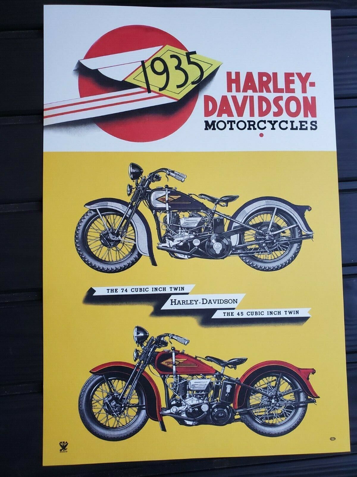 Harley Davidson Motorcycles Vintage 1935 12 x 18 Poster Sign Ad NEW OLD STOCK