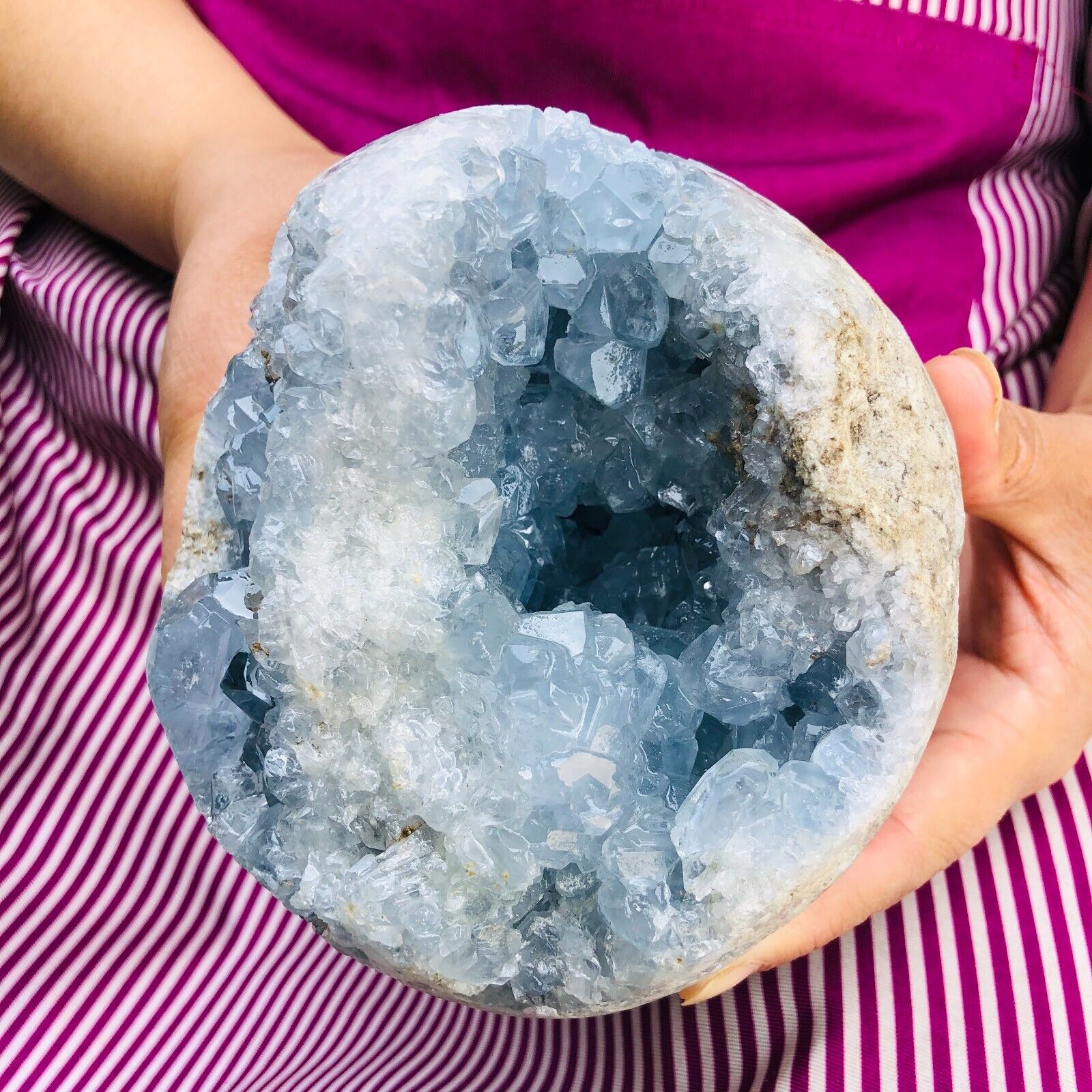 6.77LB Natural Blue Celestite Crystal Cave Quartz Geode Mineral Specimen Healing
