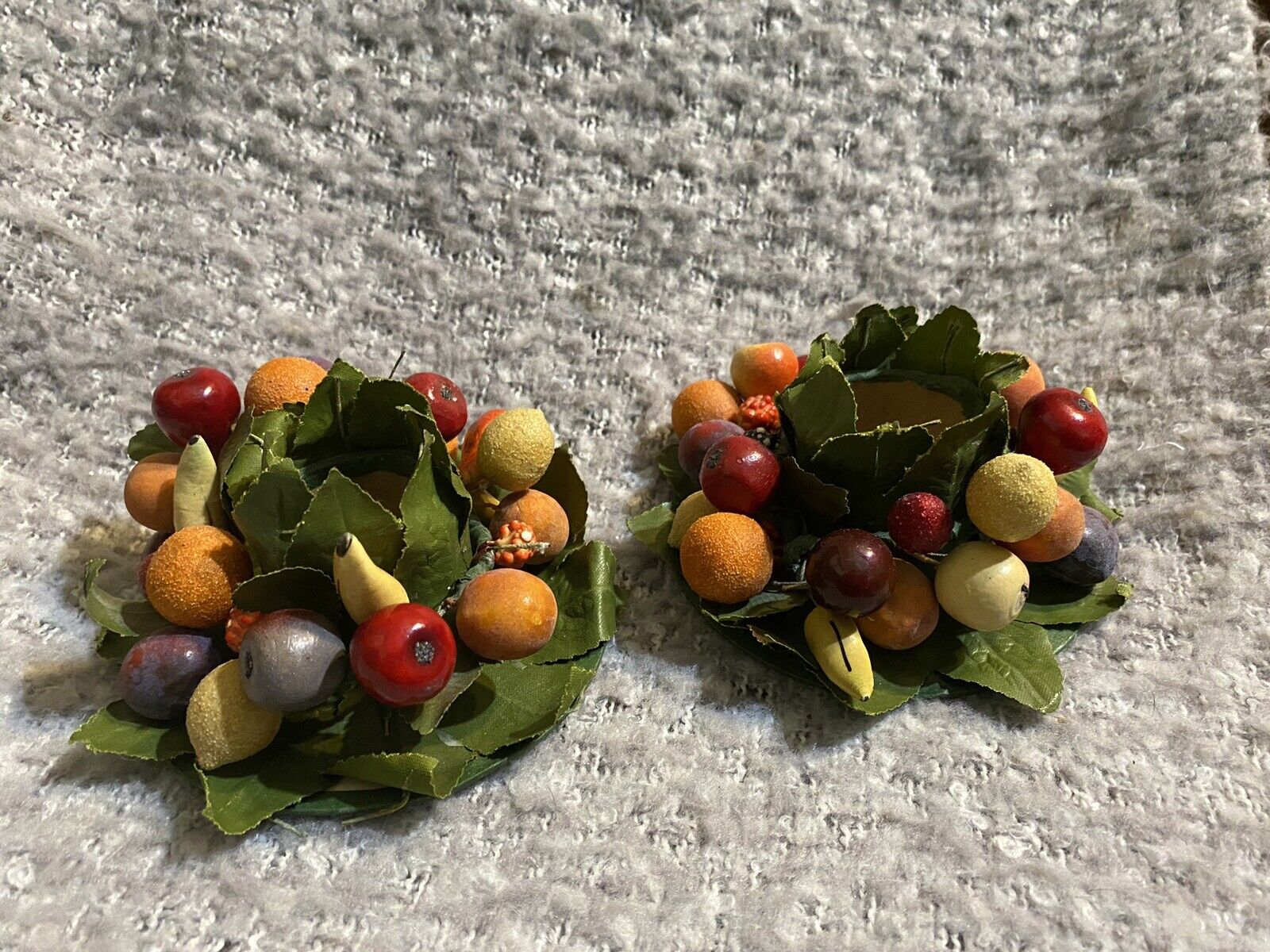 Lot of 2 Vintage Plastic Greenery And Fruit Candle Rings Handmade