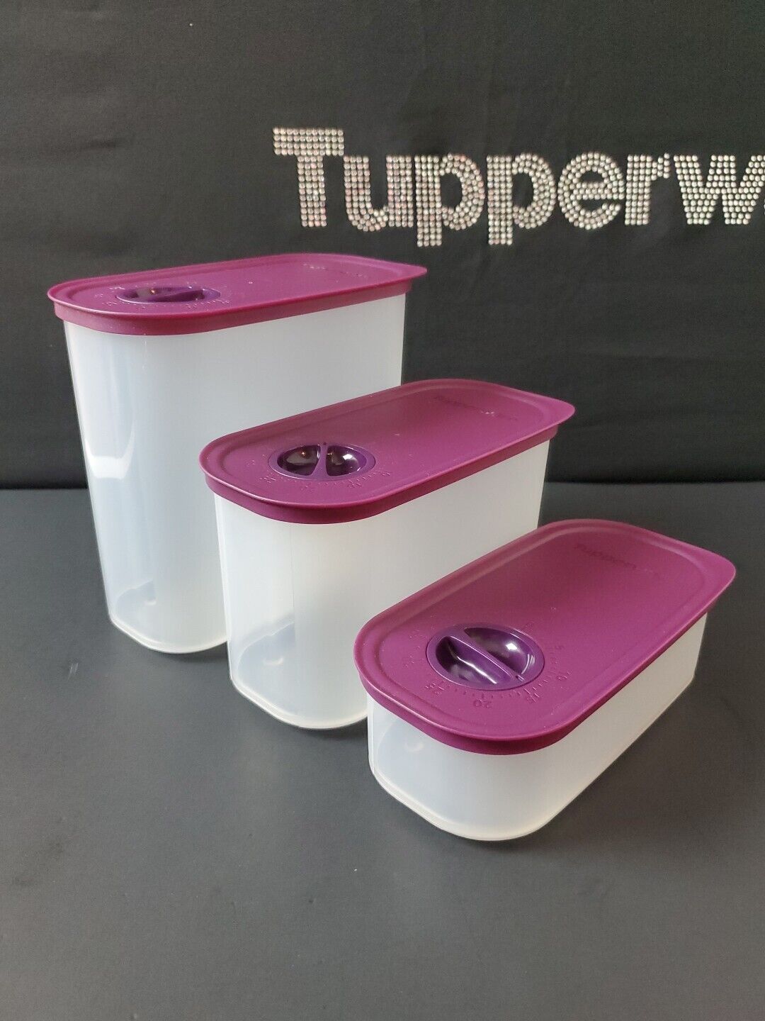 Tupperware Time Keeper Oval Modular Mate Set Sheer Plum Purple  #1-2-3 New