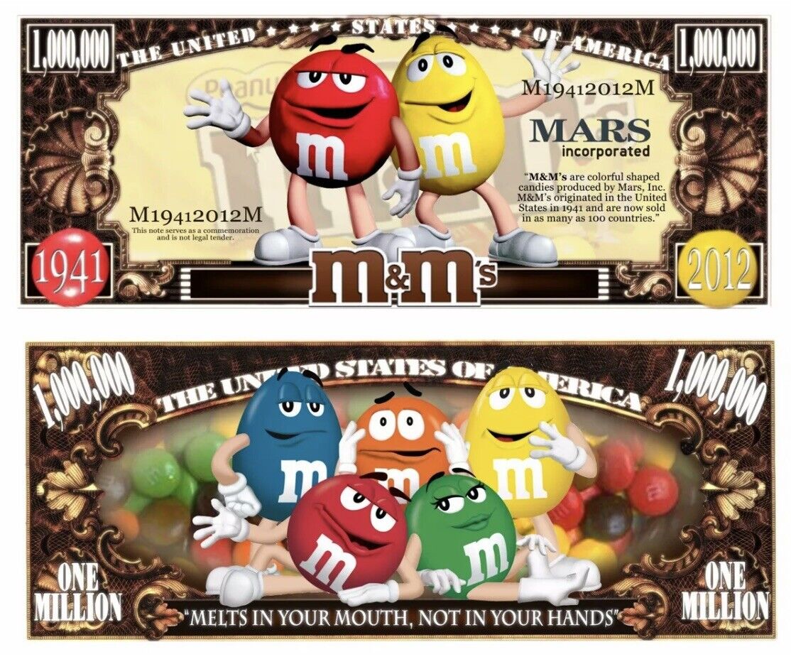 ✅ M&M\'s Chocolate Candy 25 Pack Collectible Novelty Funny Money Dollar Bills ✅
