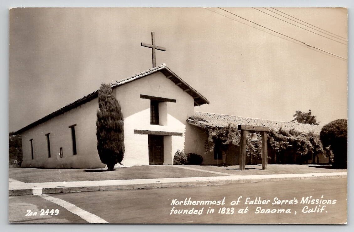 Sanoma CA Northernmost Of Father Serra\'s Missions Founded 1823 RPPC Postcard A48