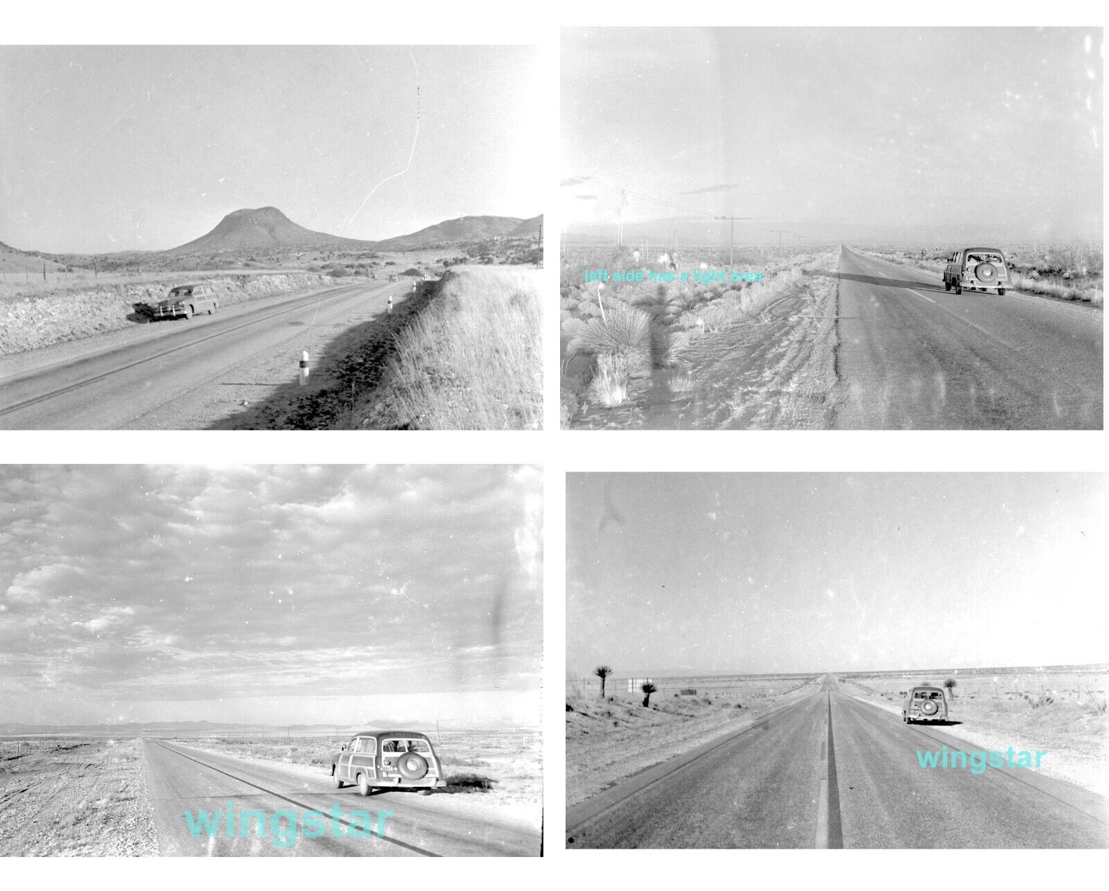Old Photos Woodie Ford Woody Car Study Butte Texas Roads Mtns Vintage NEGATIVES