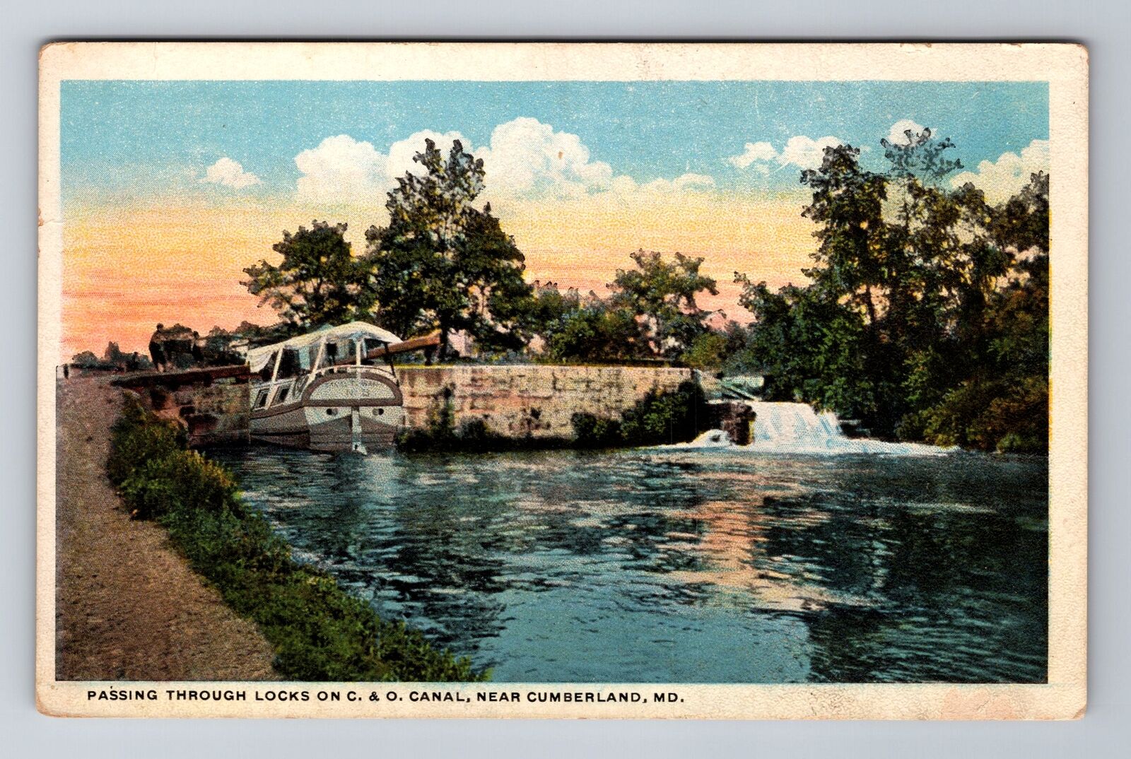 Cumberland MD-Maryland, Passing Through Locks, Antique Souvenir Vintage Postcard