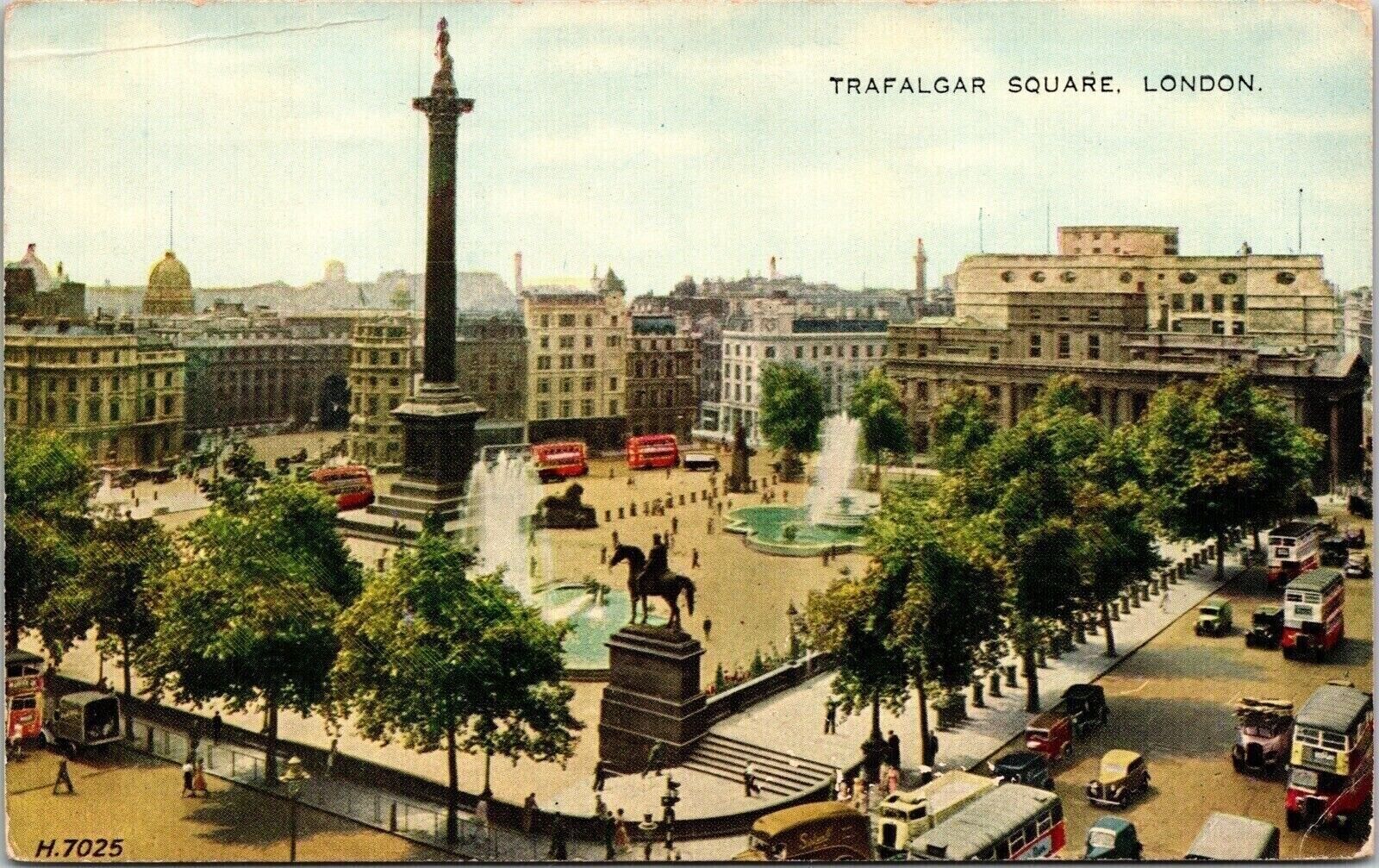Trafalgar Square London Birds Eye View Old Cars Fountains Statue PM Postcard