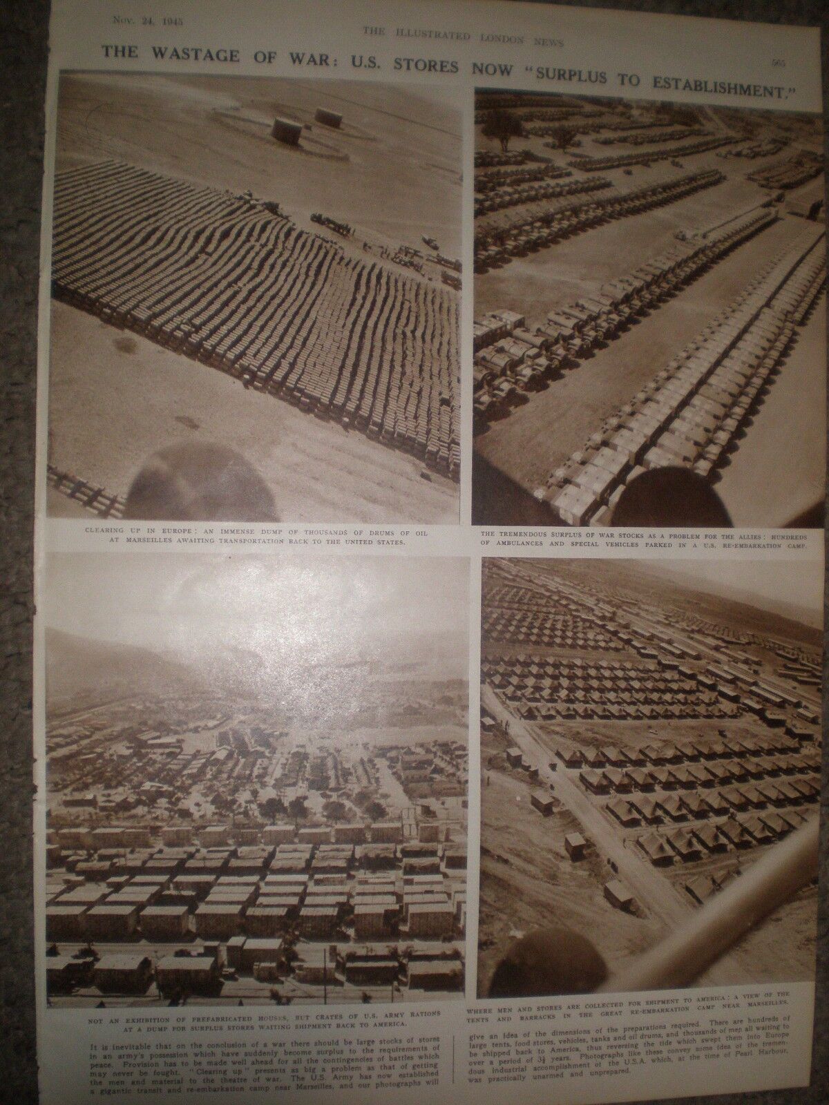Photo article US army surplus stores at Marseille France 1945 ref AP