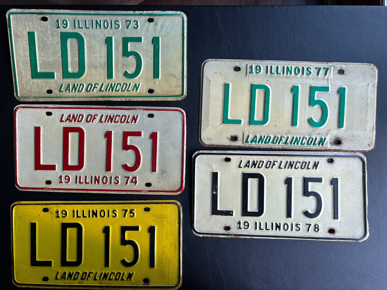 1973 1974 1975 1977 1978 Illinois License Plate Lot 5 Same Number LD 151