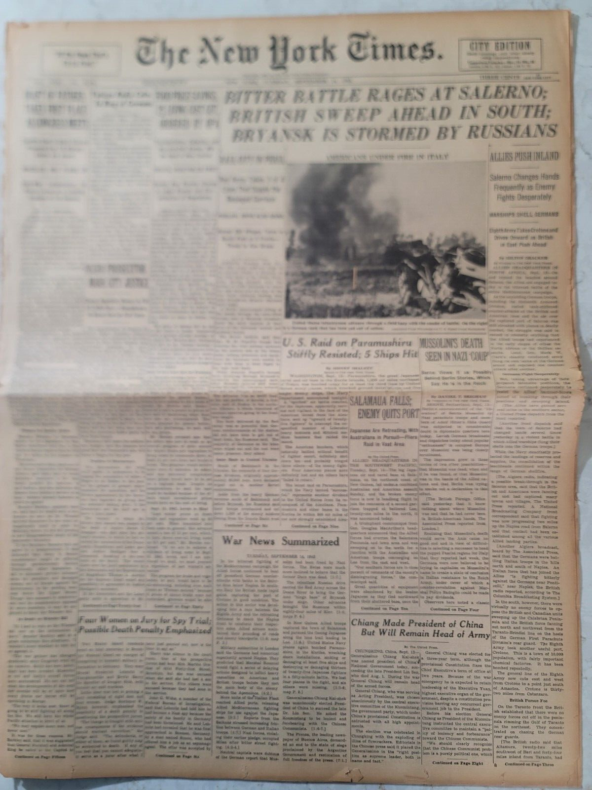New York Times Newspaper - SEPT. 14,  1943 WWII Complete Paper - #0916