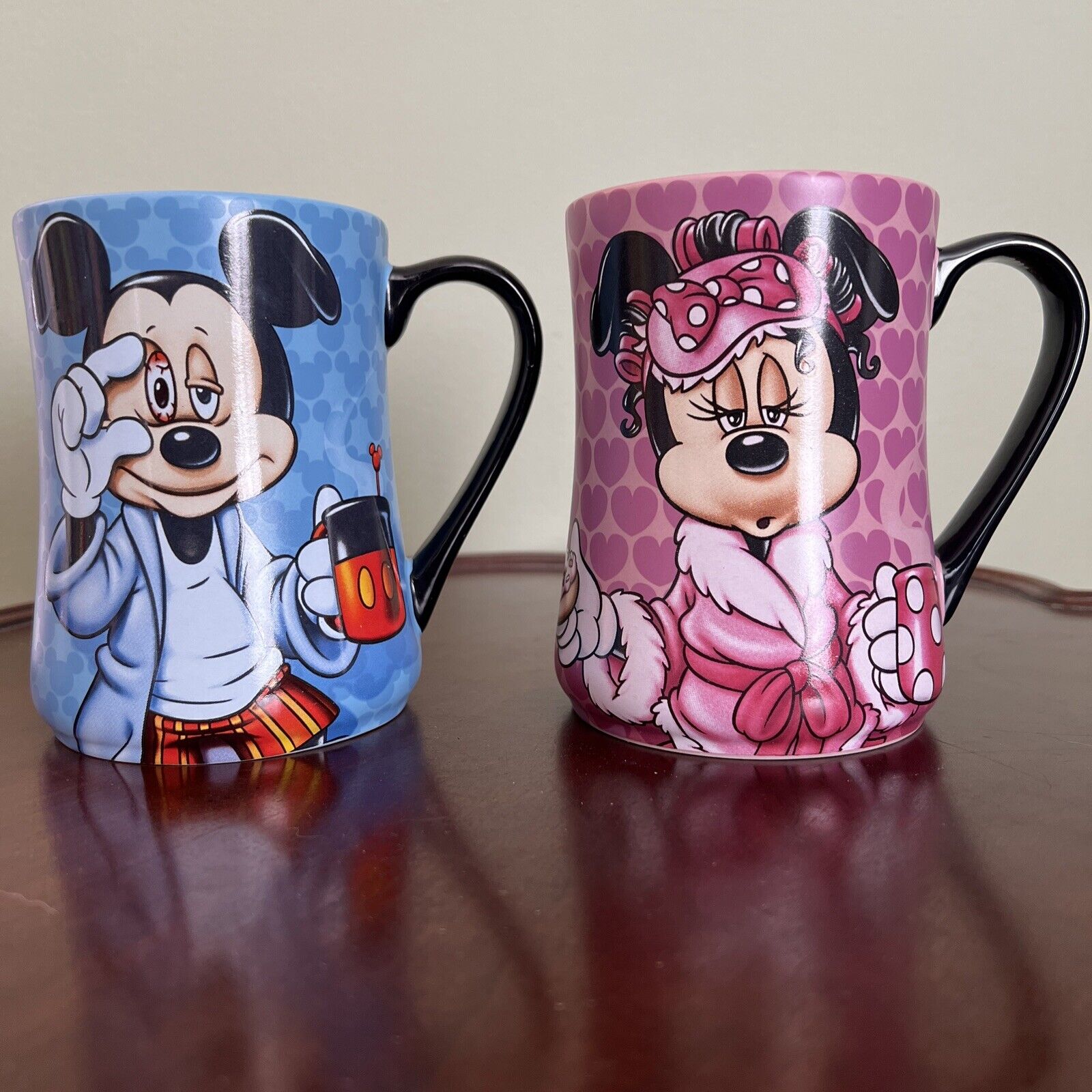 Vintage Disney MICKEY & MINNIE Mug Set (2) Mornings are Rough and Not Pretty