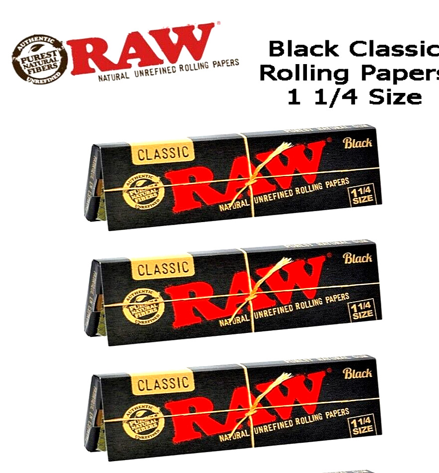 3x Raw Black 1 1/4 Rolling Papers 50 LVS/PK 3 Packs *Discounts* *USA SHIPPED*