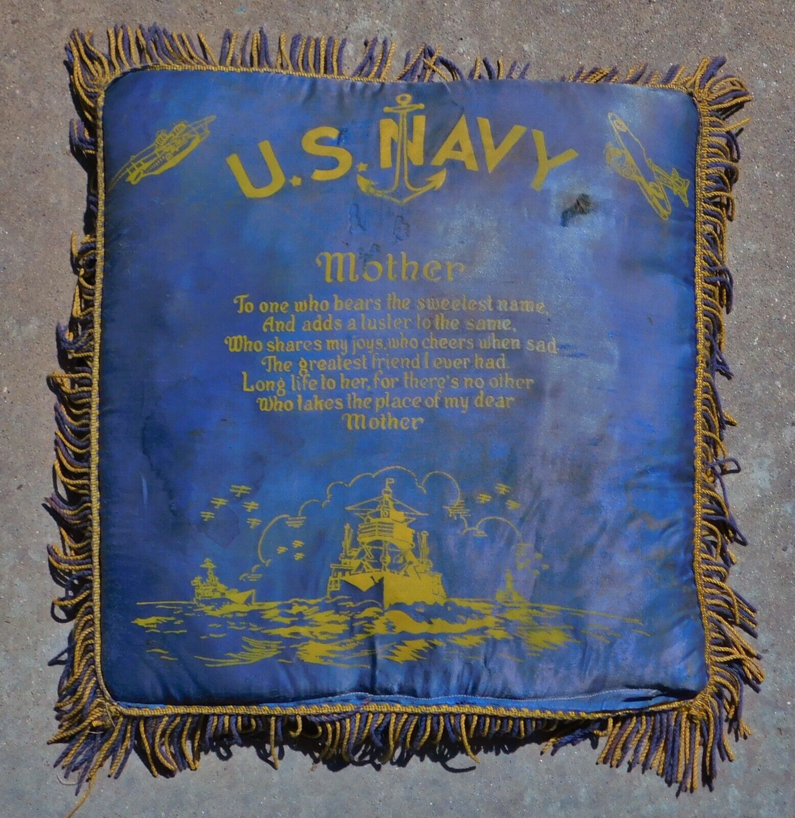 Vintage Interwar 1930s US NAVY Mother Pillow with Sikorsky JRS-1 and Grumman F3F