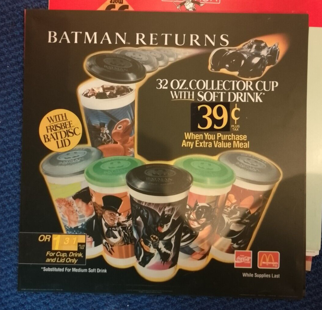 MCDONALDS PROMOTIONAL TRANSLIGHT POP POINT OF PURCHASE -Batman Returns Cups