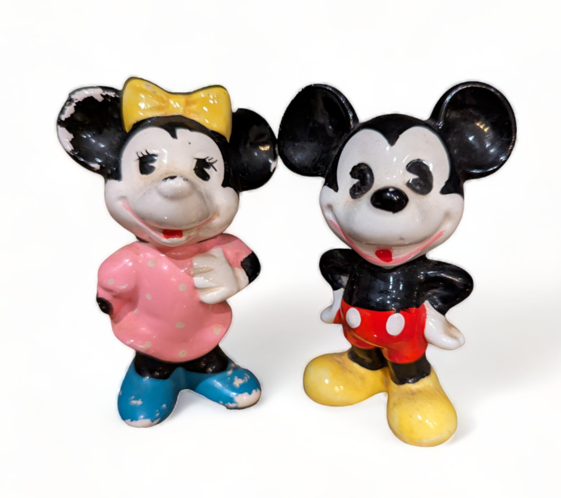 Vintage Miniture Mickey and Minnie Mouse porcelain figures - Made In Japan