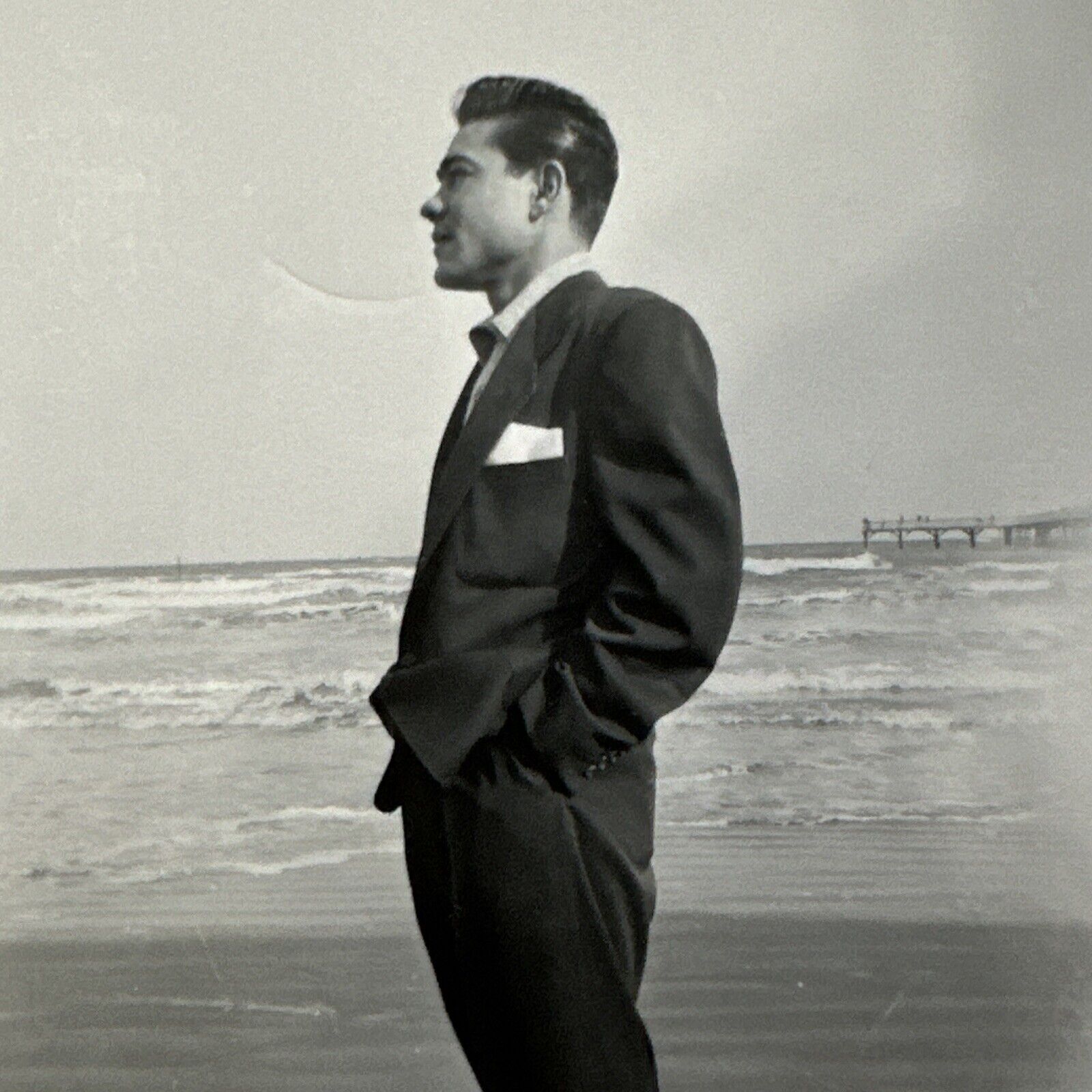 VINTAGE PHOTO Handsome Man On The Beach 1952 Gay Interest ORIGINAL