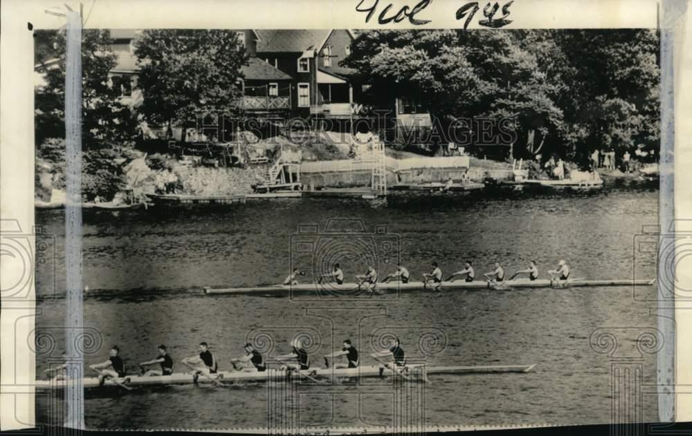 1952 Press Photo Navy Crew leads rowing trials on Lake Quinsigamond, MA
