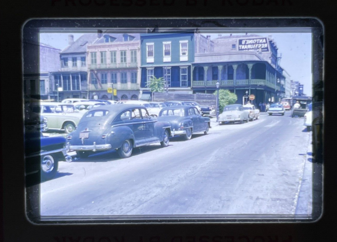 Vintage 35mm Photo Slide Busy Road Cars Antoine\'s Restaurant Original Photograph