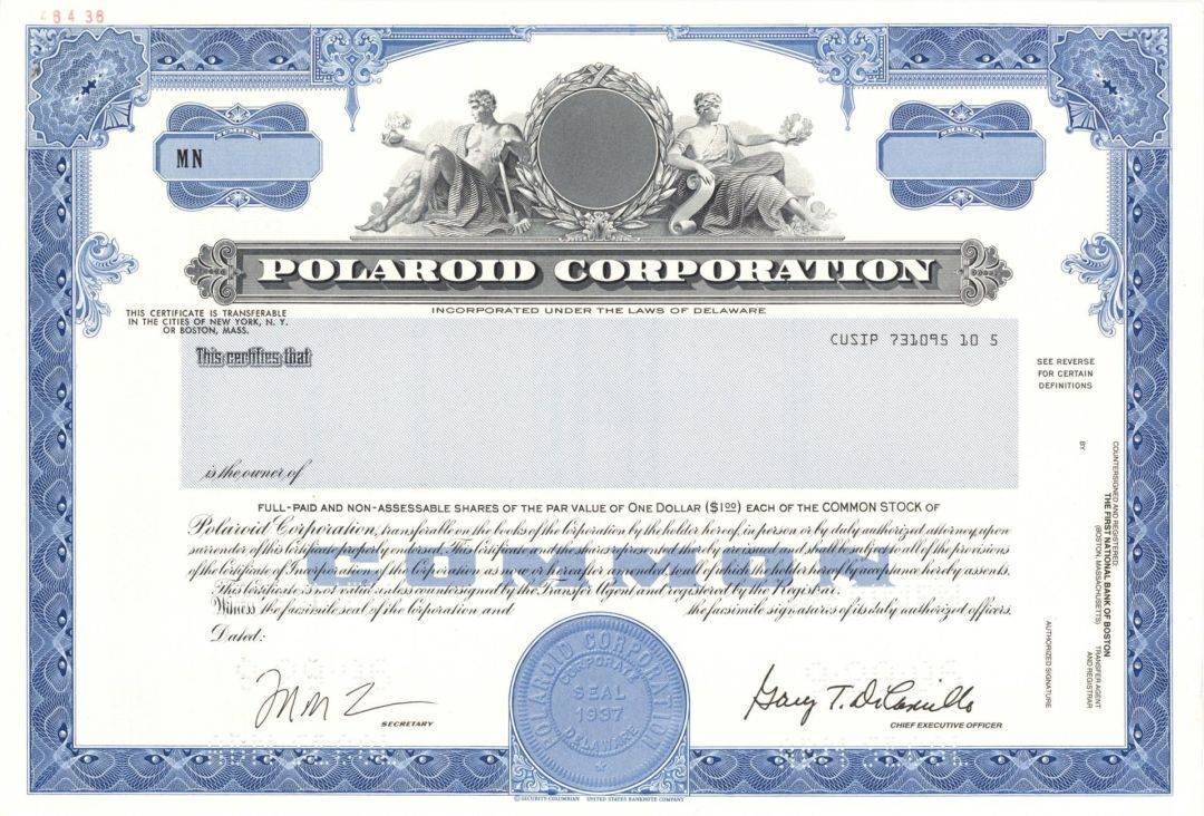 Polaroid Corp. - 1937 Specimen Stock Certificate - Specimen Stocks & Bonds