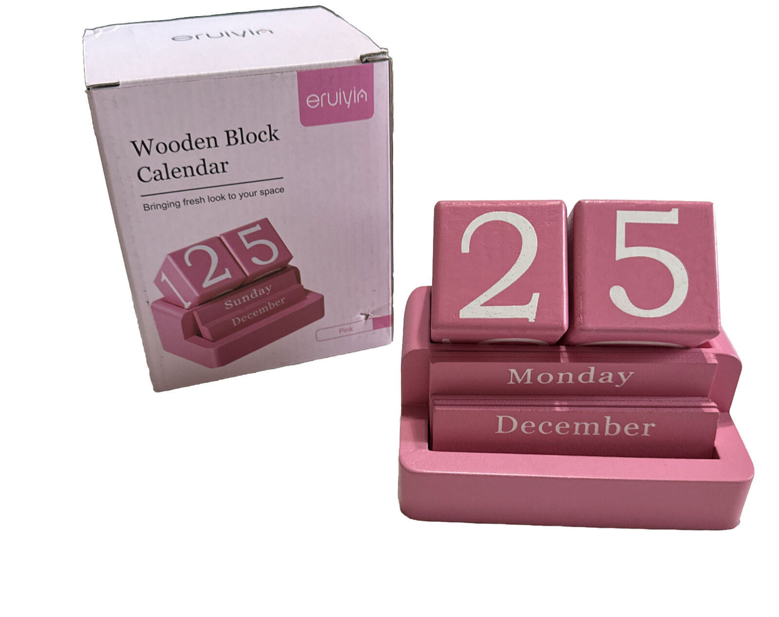 Wooden Block Calendar for Desk, Daily Desktop Perpetual Desk Calendar, Modern Fa