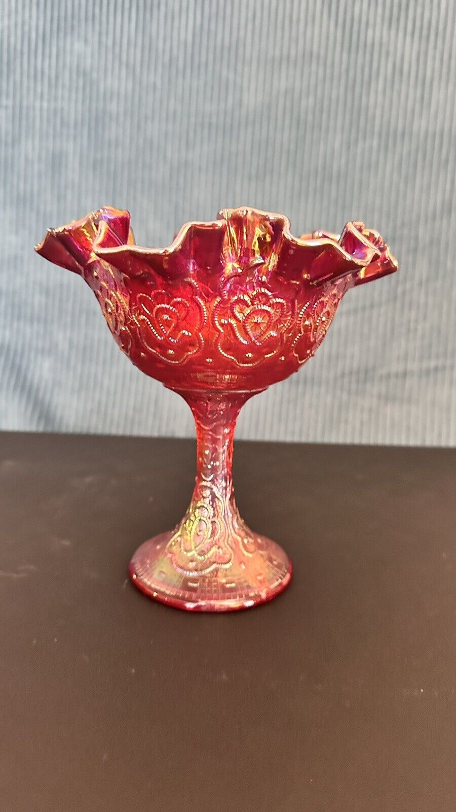 Fenton Red Carnival glass Candy Dish Vintage