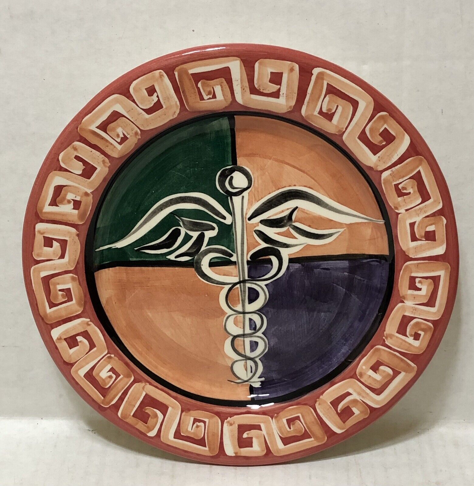 1997 VICKI CARROLL Plate with Caduceus MEDICAL SYMBOL - Mississippi Pottery 