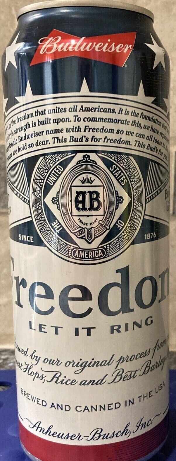 24oz Budweiser Freedom “let it ring” commemorative 16 oz. EMPTY beer can