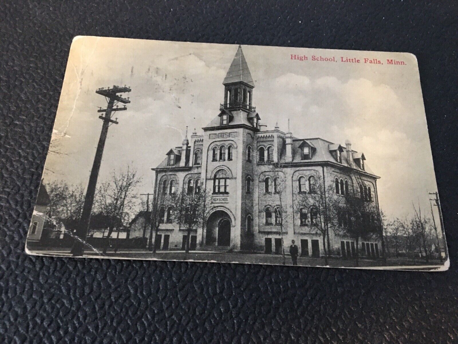 High School Little Falls Minnesota Postcard 1897 Dated Building Posted 1913 75K 