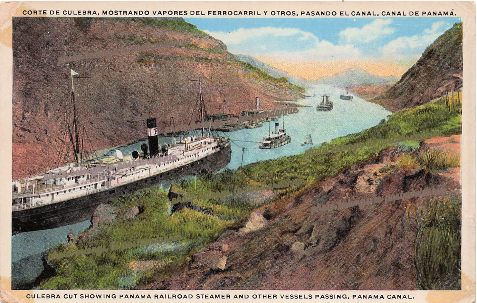 Panama Canal Zone Railroad Steamer Ship Culebra Gaillard Cut Navy Postcard E5