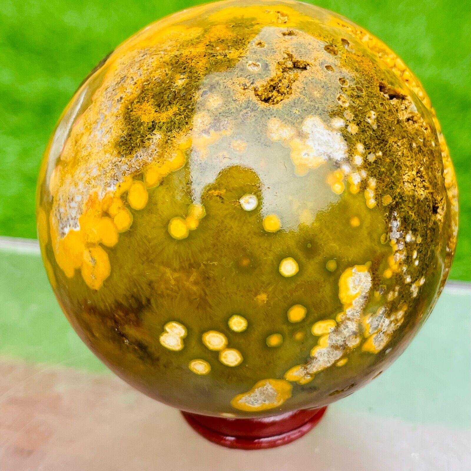 422g Natural Yellow Ocean Jasper Ball Crystal Sphere Specimen Healing