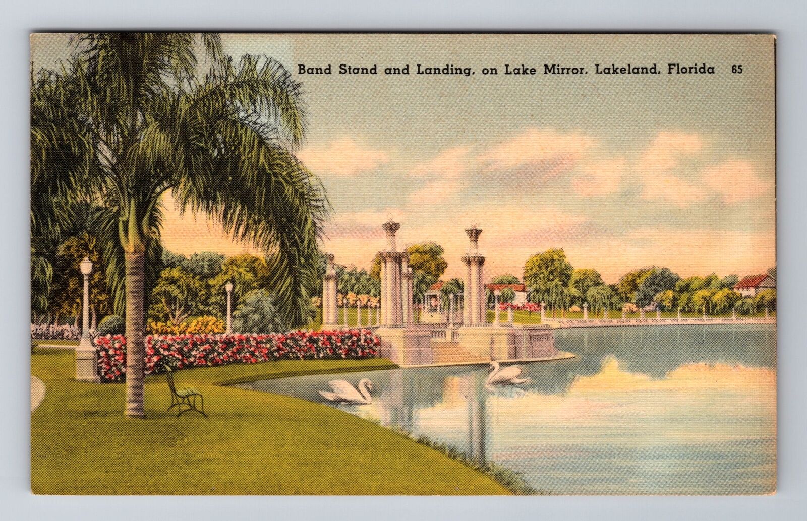 Lakeland FL-Florida, Lake Mirror, Band Stand and Landing, c1947 Vintage Postcard