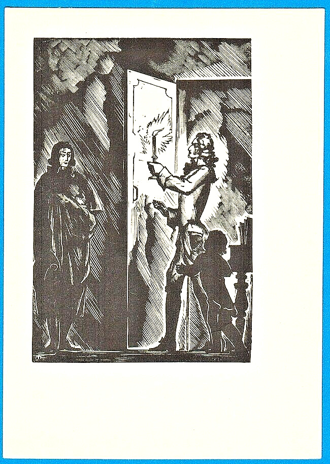 A.Kravchenko 1962 Russian postcard Illustration to drama MOZART AND SALIERI