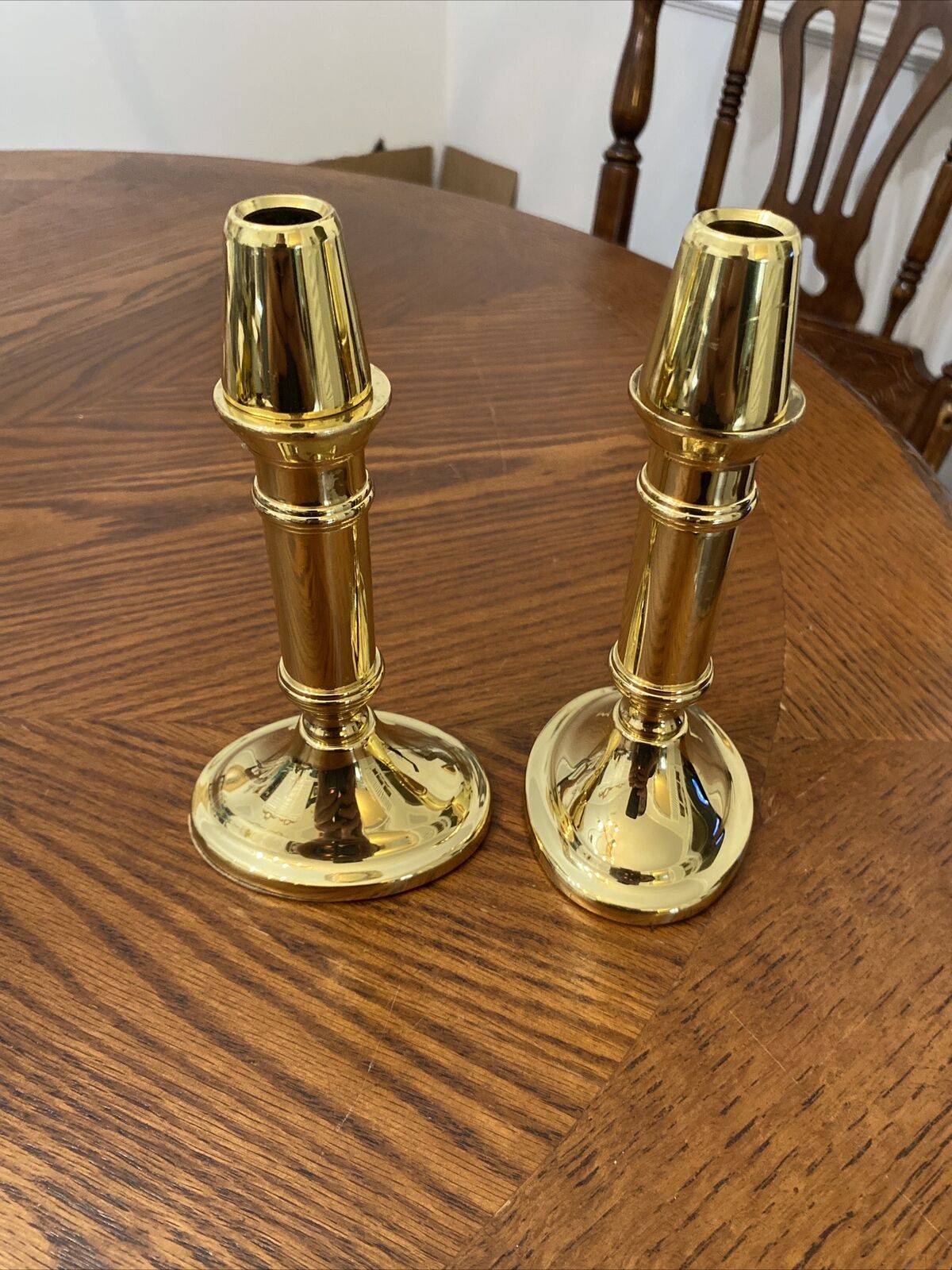 Pair Vintage Baldwin Polished Candlestick Holders Oval Brass
