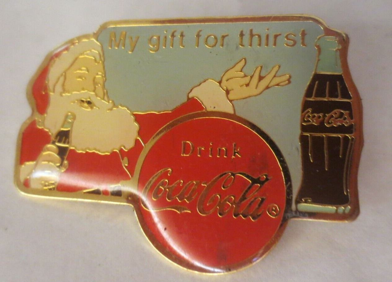 Coca-Cola Santa My gift for thirst Lapel Pin Using 1954 Haddon Sundblom Ad