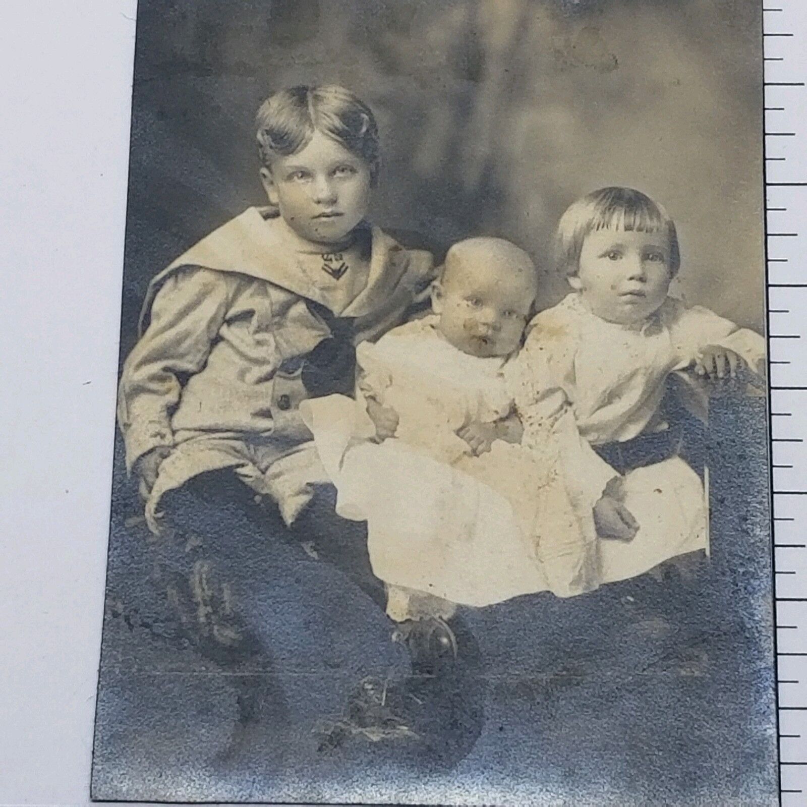 Vintage Photograph 1900s Three Young Children Portrait 
