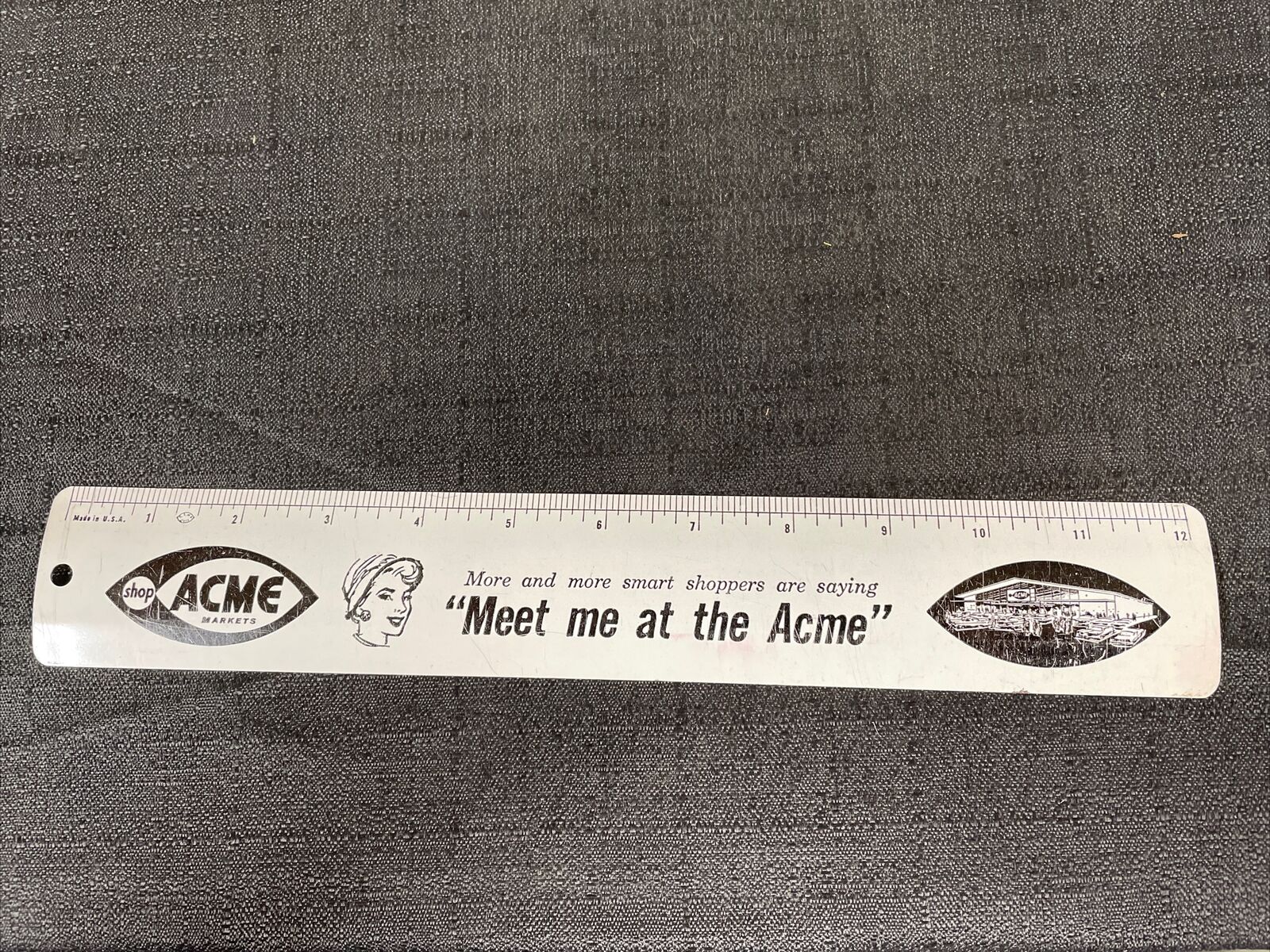 Vintage Acme Markets Grocery Store  Advertising 12” Steel Ruler