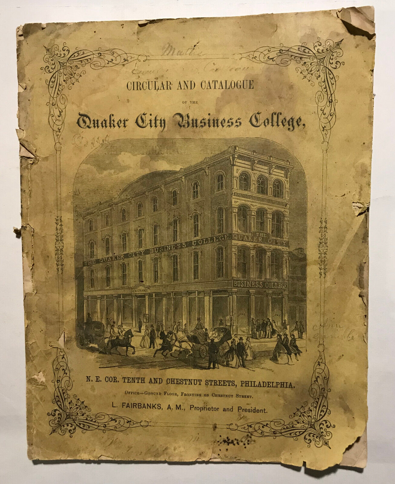 Rare Antique 1865 Quaker City Business College Philadelphia Circular & Catalogue