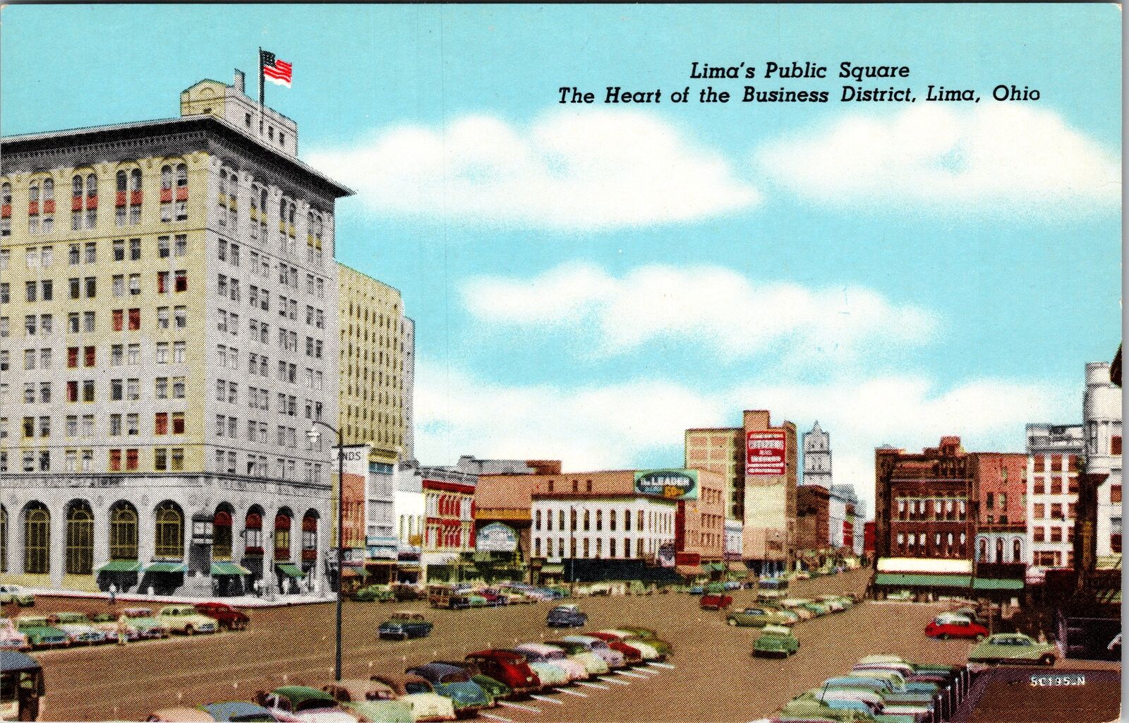 Lima OH-Ohio, Public Square, Automobiles Vintage Souvenir Postcard