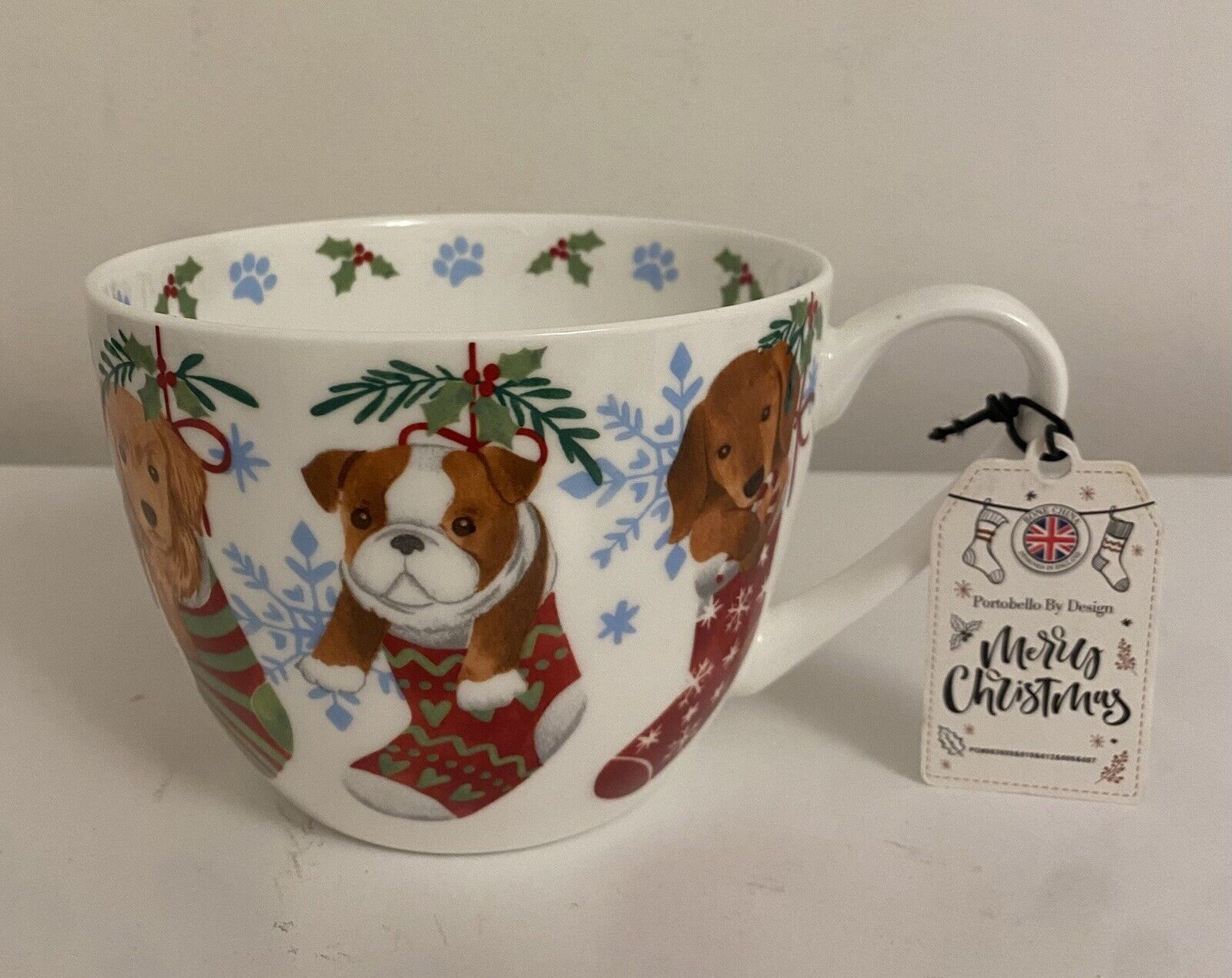 Portobello by Design Bone China Christmas Coffee Cup Puppy Dogs in Stockings NEW