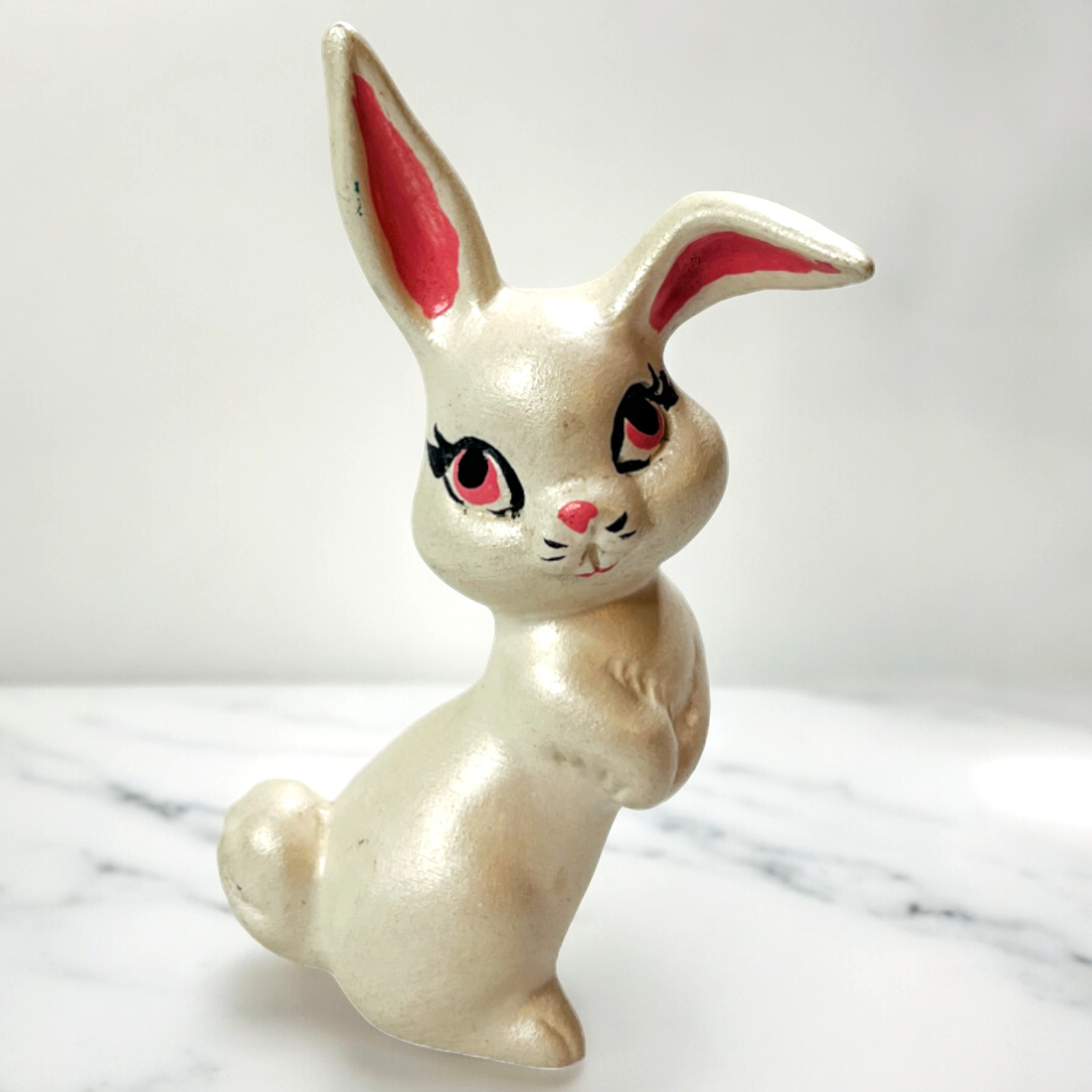 Vintage Bunny Rabbit Figurine Easter Hand Painted Iridescent White Kitsch Granny