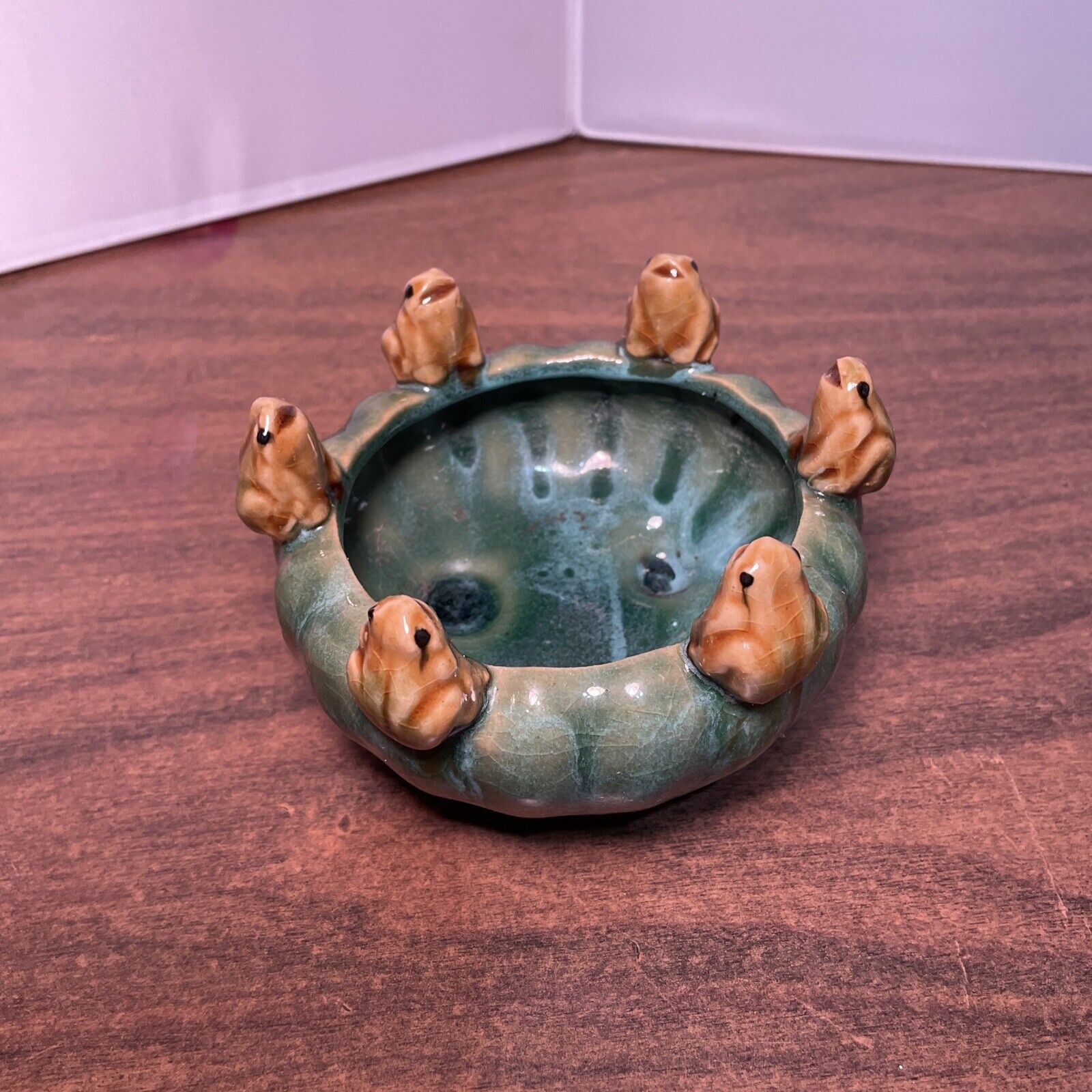 Brown Frogs Bowl Lily Pad Frog Pond Planter Majolica Style Made In China